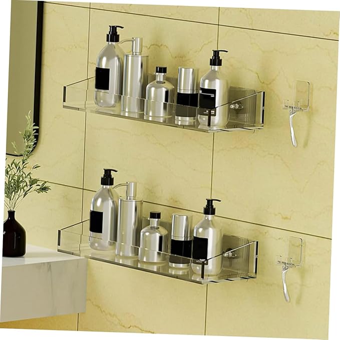 1set Floating Acrylic Shelf for Bathroom and Kitchen Storage Wall-mounted Organizer for Toiletries Seasonings and Essentials for Efficient Space Saving