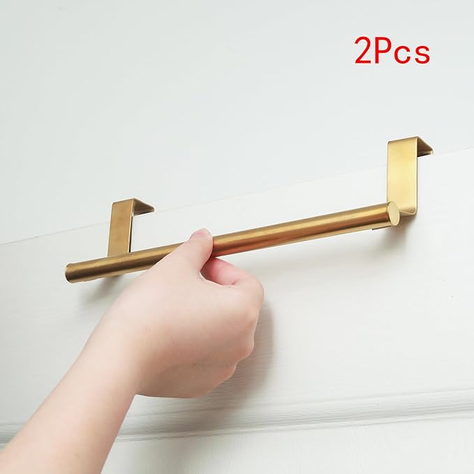 2 Pack Gold Towel Holder, 9 Inch Stainless Steel Towel Holders, Kitchen Towel Rack, Over Cabinet Door Towel Bar, Suitable for Universal Installation in Kitchens and Bathrooms(Small)