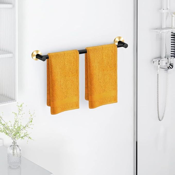 MGahyi Towel Racks for Bathroom-Adjustable Towel Holder(13.18inch-24inch) Sturdy and Rustproof Towel Bar Wall Mounted, Single Towel Bar Rod for Bathroom Accessories (Black Gold, 1Pack)