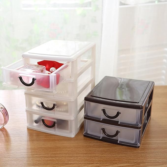 Cabilock 2layer Transparent Plastic Drawer Storage Box for Office and Home Multifunctional Organizer for Cosmetics Office Supplies and Sundries Creative Desktop Holder