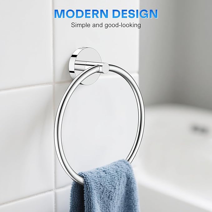 Hand Towel Holder Screw-in Mirror Silver Towel Ring for Bathroom Wall Stainless Steel Towel Hanger Round Towel Racks for Bathroom Decor and Accessories, 2 Packs
