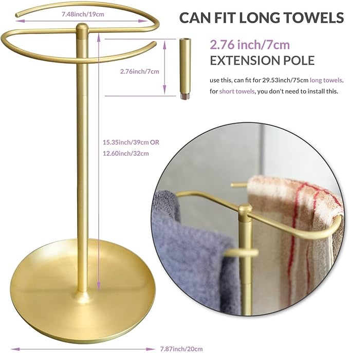 simpletome Towel Holder Stand Countertop with Storage Tray Non-Slip Weighted Base for Bathroom (Brushed Gold)