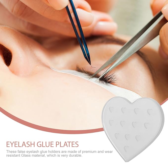 Beaupretty Glass Eyelash Extensions Tray Heart Shaped Lash Pallet Holder Strip Organizer Eyelash Extension Tool Transparent