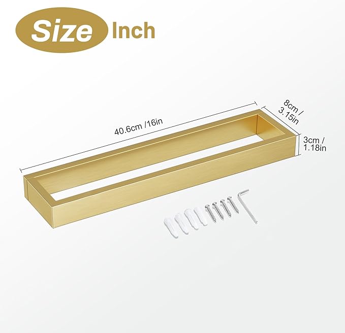 TNOMS Single Towel Bar Towel Holder Bathroom Hardware Accessories,Stainless Steel Wall-Mounted Towel Rack Towel Rail,16 Inches Brushed Gold