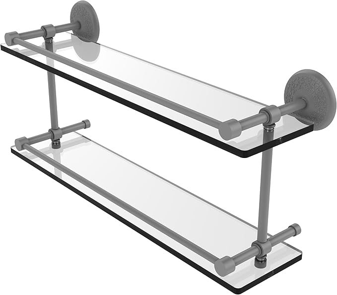 Allied Brass MC-2/22-GAL-GYM Monte Carlo 22 Inch Double Glass Gallery Rail Shelf, Matte Gray