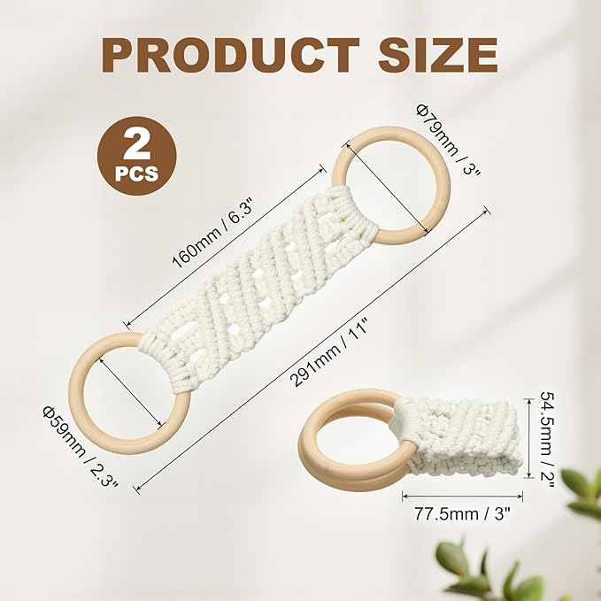 uxcell 2Pcs Kitchen Dish Towel Holder, 11"x3" Crochet Towel Ring with Hanging Loop for Cabinet House Oven Stove Door, White