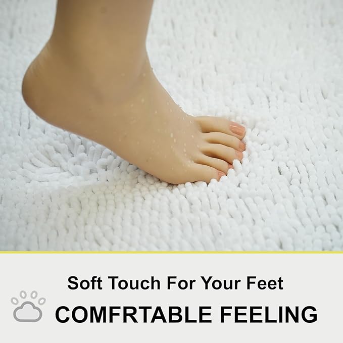 BOANKODU Bathroom Rug Sets, 2 Piece Soft Chenille Bath Mat, Non-Slip, 32x20 Inch + 20x20 Inch U Shape, Machine Washable (White)