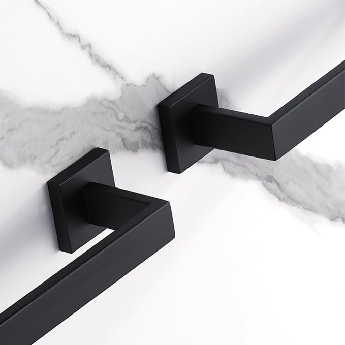 LANC 2 Pack 16-Inch Bathroom Towel Bars, Total-18 Bathroom Square Towel Racks, Kitchen Hand Towel Holders SUS304 Stainless Steel Wall Mount Towel Hanger Towel Rods, Matte Black A8804-4MB