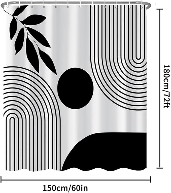 ChloropLastid Boho Shower Curtain Mid Century Modern Shower Curtains for Bathroom Black and White Geometric Minimalist Abstract Bohemian Waterproof Fabric Bathroom Shower Curtain Set 60x72 Inch