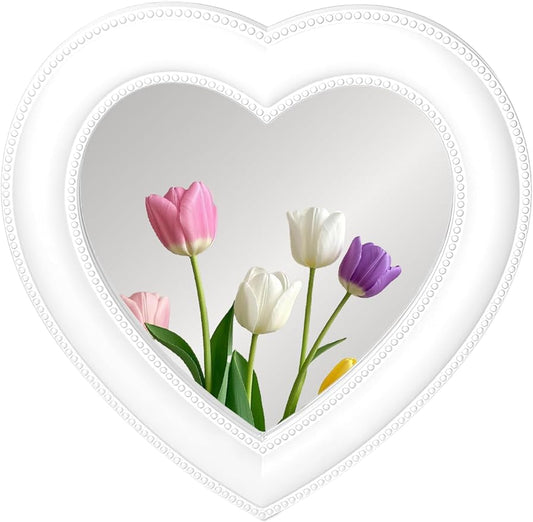 Heart Magnetic Locker Mirror for Girls, 6.9"x7.3" Real Glass Mirror Magnetic for School Locker, Locker Accessories Makeup Mirror for Bathroom Fridge Office Cabinet Gym (White)