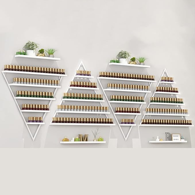 Nail Polish Rack Wall Mounted Perfume Organizer Shelves ,Triangle Nail Polish Metal Holder Essential Oil Display Case Shelf for Home Salon Business Spa, Cosmetics Bottles Storage Cabinet Spice Rack