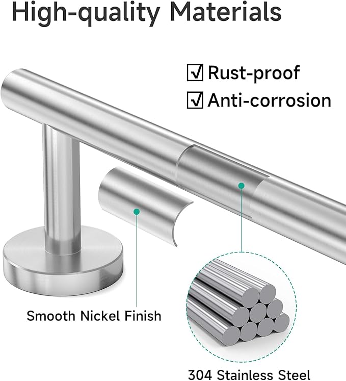 USHOWER Brushed Nickel Towel Bar, 18-Inch Towel Rack for Bathroom Wall Mounted, Thicken SUS304 Stainless Steel Towel Rod Modern Home Decor (Total Length 20-Inch)
