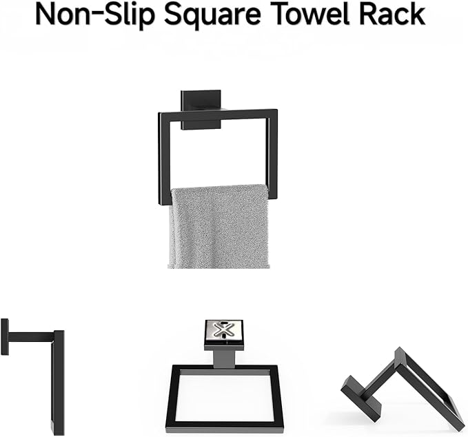 Towel Ring, SUS 304 Stainless Steel Towel Holder, Rectangular Modern Design Hand Towel Holder, Towel Racks for Bathroom, Modern Hand Towel Bar for All Styles Bathrooms (Matte Black)