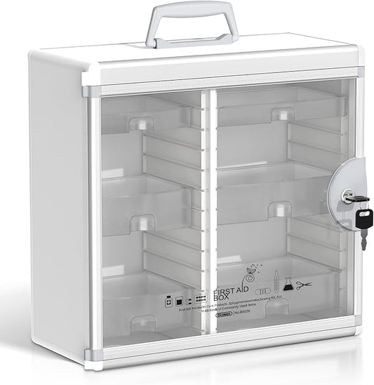 Glosen Medicine Cabinet with Key Wall Mounted Medication Lock Box 【 Silver 15x 6.7 x 13 Inch】 Portable Storage Container Big Capacity