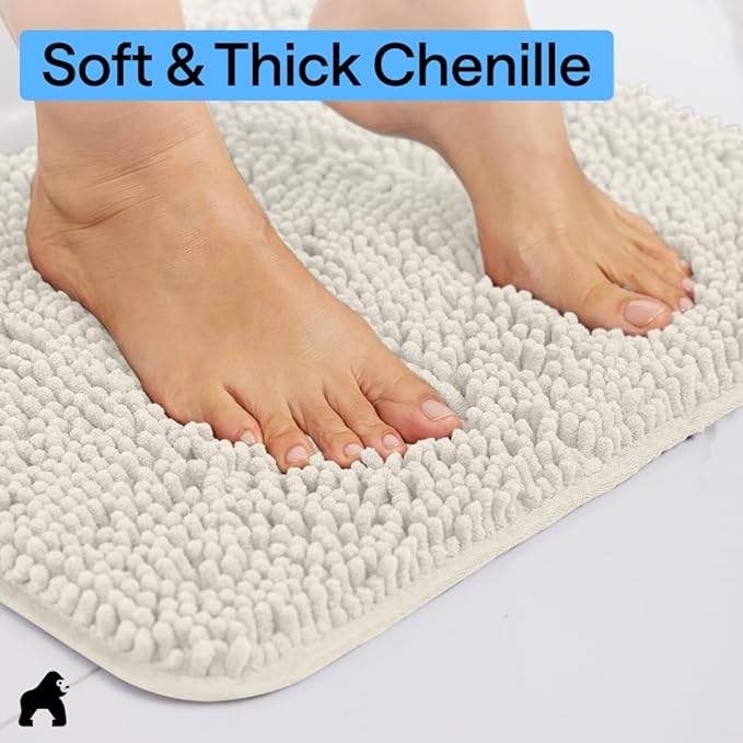 GORILLA GRIP Bath Rug Mat 44x26, Soft Absorbent Chenille, Quick Dry Microfiber Mats, Rubber Backing Washable Shower Floor Rugs, Bathmat Runner, US Designed Bathroom Home Decor Accessories Ivory Cream