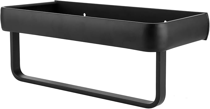 CDQL Bathroom Shelf, Space Aluminum, Wall Mounted, Hollow Storage Rack, Heavy Duty, Spacious Countertop Design Basket Organizer for Home (Single Layer with Pole)