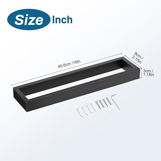 TNOMS Single Towel Bar Towel Holder Bathroom Hardware Accessories,Stainless Steel Wall-Mounted Towel Rack Towel Rail,16 Inches Matte Black