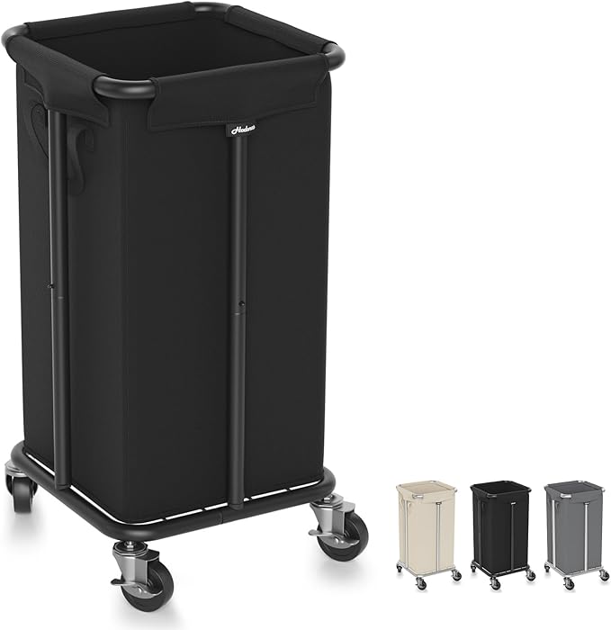Hodonas Laundry Basket with Wheels, Rolling Laundry Hamper, 30 Gal.(115L), Removable and Machine Washable Liner, Steel Frame, Tall Laundry Cart for Laundry Room, Bedroom, Bathroom, Dorm Storage -Black