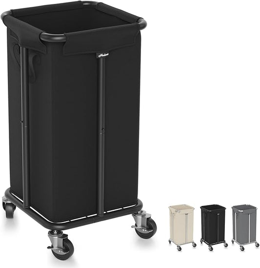 Hodonas Laundry Basket with Wheels, Rolling Laundry Hamper, 30 Gal.(115L), Removable and Machine Washable Liner, Steel Frame, Tall Laundry Cart for Laundry Room, Bedroom, Bathroom, Dorm Storage -Black