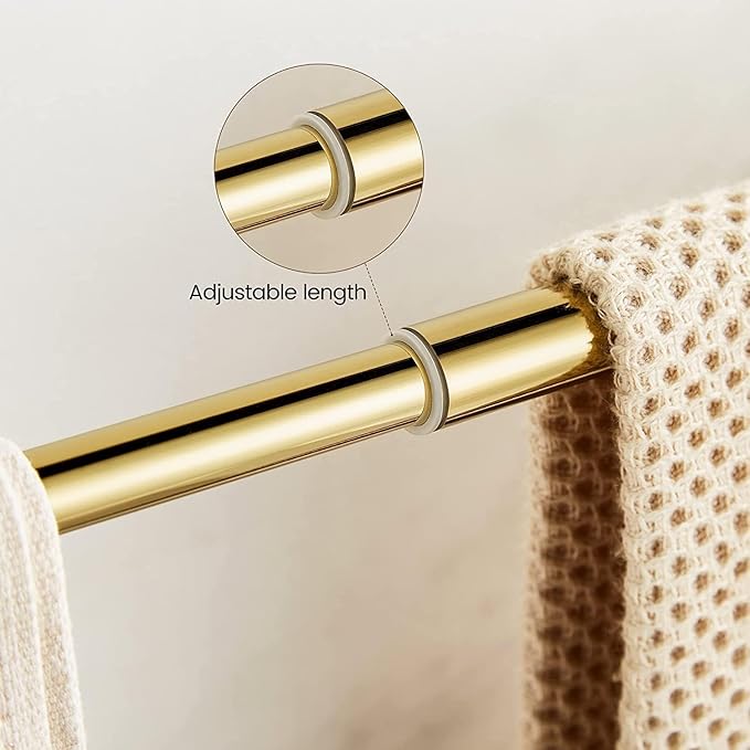 Crystal Gold Towel Bar, Gold Adjustable Bathroom Towel Holder Bar, Golden Single Towel Rack Hanger Home Towel Holder Rod for Bathroom Wall Mounted Bathroom Accessory