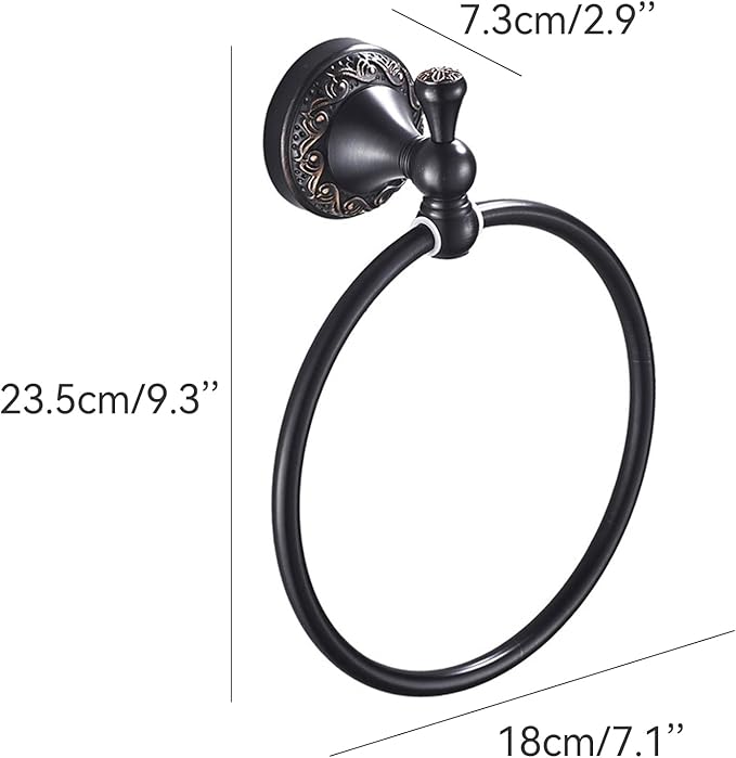 Oil Rubble Bronze Brass Bath Towel Ring, Wall Mounted Black Bathroom Hardware Accessories, Pattern Carving Design