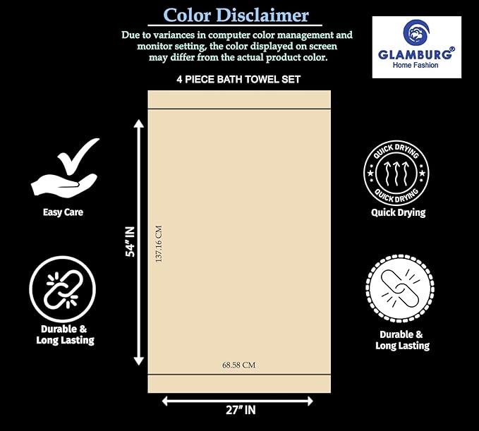 GLAMBURG Premium Cotton 4 Pack Bath Towel Set - 100% Pure Cotton - 4 Bath Towels 27x54 - Ideal for Everyday use - Ultra Soft & Highly Absorbent - Hot Pink