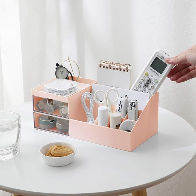 Marknor Makeup Organizer, Vanity/Cosmetic Organizer, Desk Storage Box, Mini Desk Storage for Office Supplies, Bathroom Counter or Dresser, Pink