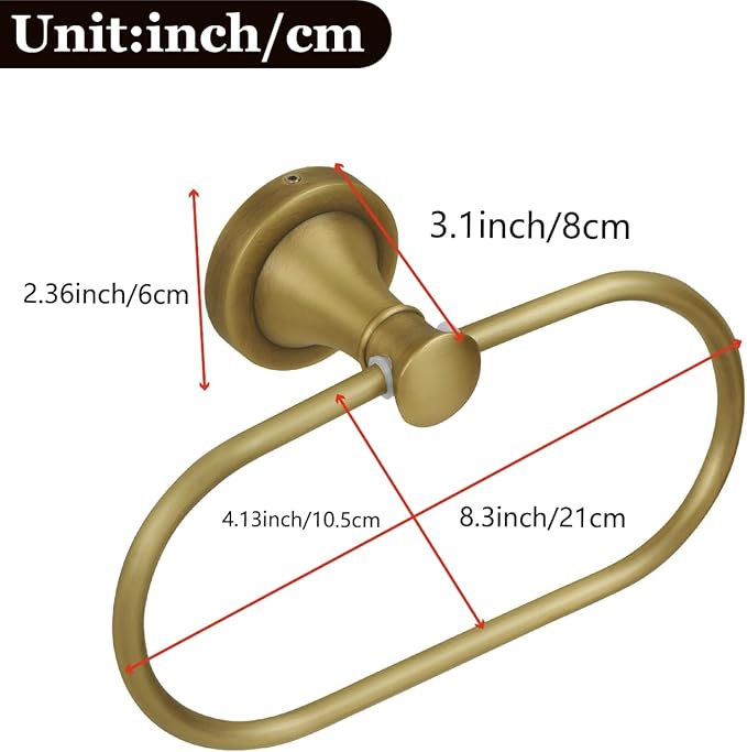 Brass Bathroom Hand Towel Holder, Antique Brass Towel Ring Holder, Wall Mounted Oval Towel Rack Hanger Home Half Round Bathroom Hardware Accessory Modern