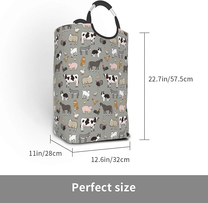 Farm Animals Laundry Basket Cow Foldable Laundry Hamper Pig Collapsible Laundry Baskets with Handles Clothes Hamper Laundry Tote Bag for Dorm Family Storage Bin 50L