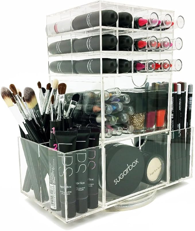 OnDisplay 360° Rotating Acrylic Makeup Organizer – Clear Cosmetic Storage Display for Lipsticks, Brushes, and Beauty Essentials – Model LIP30 by VANDUE