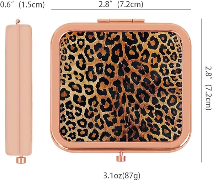 Pocket Mirror, Small Travel Mirror with Magnification, Portable Double-Sided Magnifying Cosmetic Mirror for Daily Rose Gold Leopard Print