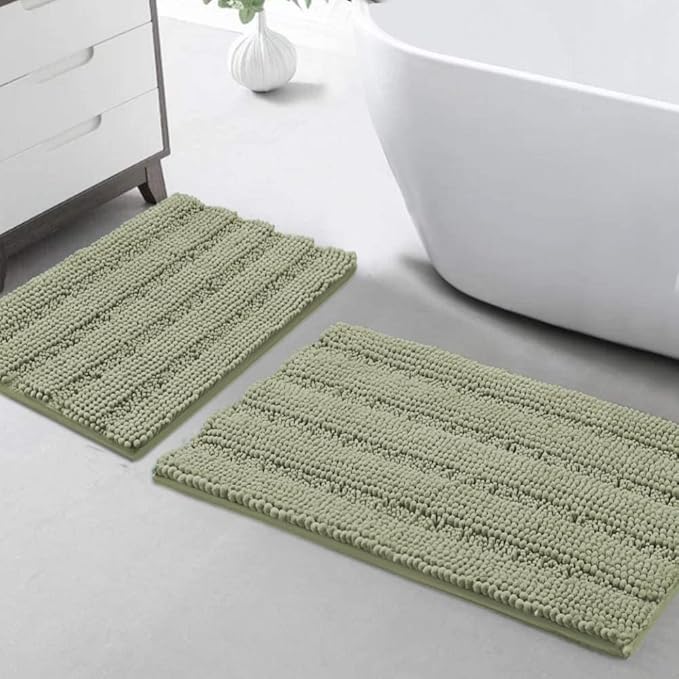 Turquoize Chenille Bathroom Rugs Set Non-Slip Bath Mats Extra Soft and Absorbent Shaggy for Floor Indoor Mat Kitchen/Entryway (20" x 32" and 17" x 24"), Eucalyptus