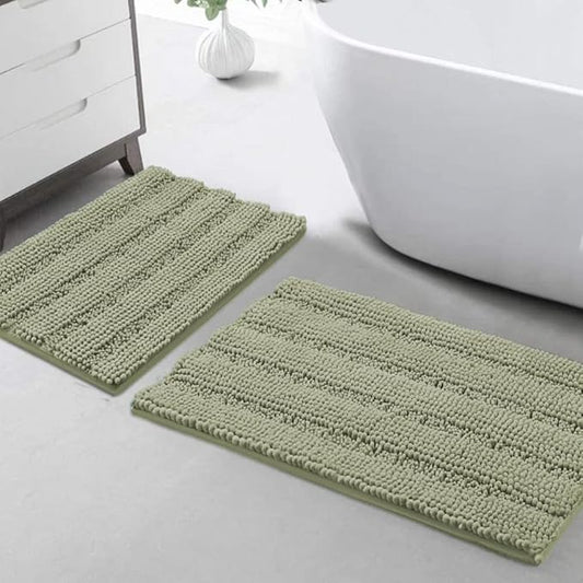 Turquoize Chenille Bathroom Rugs Set Non-Slip Bath Mats Extra Soft and Absorbent Shaggy for Floor Indoor Mat Kitchen/Entryway (20" x 32" and 17" x 24"), Eucalyptus
