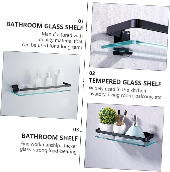 STOBAZA 1Pc Single Wall Mounted Glass Storage Shelf Tempered Glass Multifunctional Organizer for Bathroom Kitchen Living Room