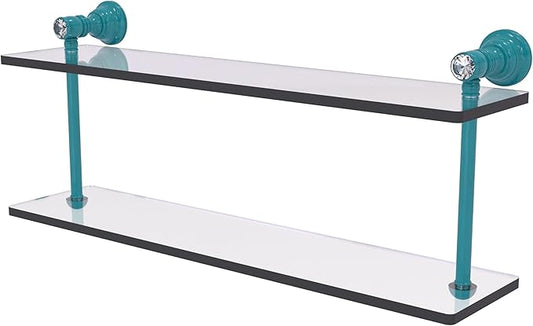 Allied Brass CC-2-22-GLT Carolina Crystal Collection 22 Inch Two Tiered Glass Shelf, Glokzin Teal