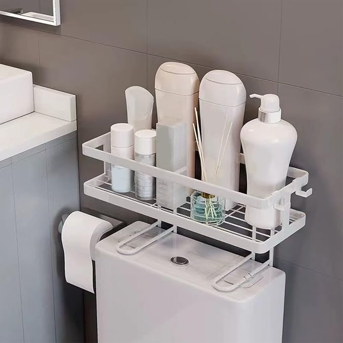 Fafeicy Toilet Shelf, Iron Material, Large Capacity Bathroom Organizer for Toilets, and NailFree Installation, Ideal for Bathroom Storage (Single Layer White)
