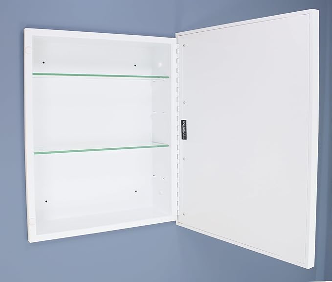 Fox Hollow Furnishings 16x20 Parker Metro Metal Framed Rectangle Recessed Bathroom Medicine Cabinet, Floating Mirror, 14x18 in-Wall Opening, Steel, Adjustable Glass Shelves, Magnet Close, White
