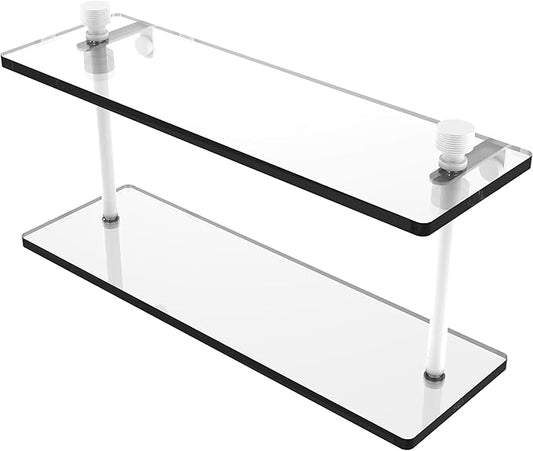 Allied Brass FT-2/16-WHM Foxtrot Collection 16 Inch Two Tiered Glass Shelf, Matte White