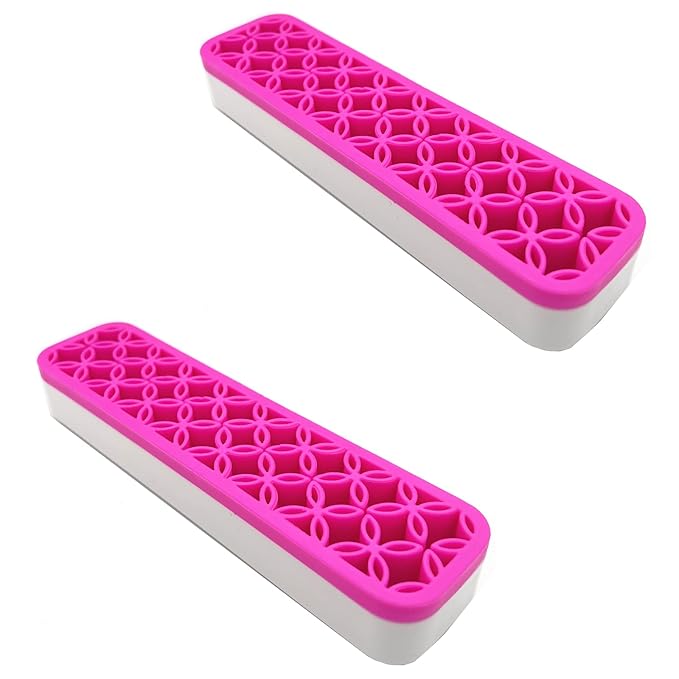 TANG SONG 2 PCS Rectangle Silicone Make up Brush Holder Cosmetic Storage Box Desktop Organizers (Pink)