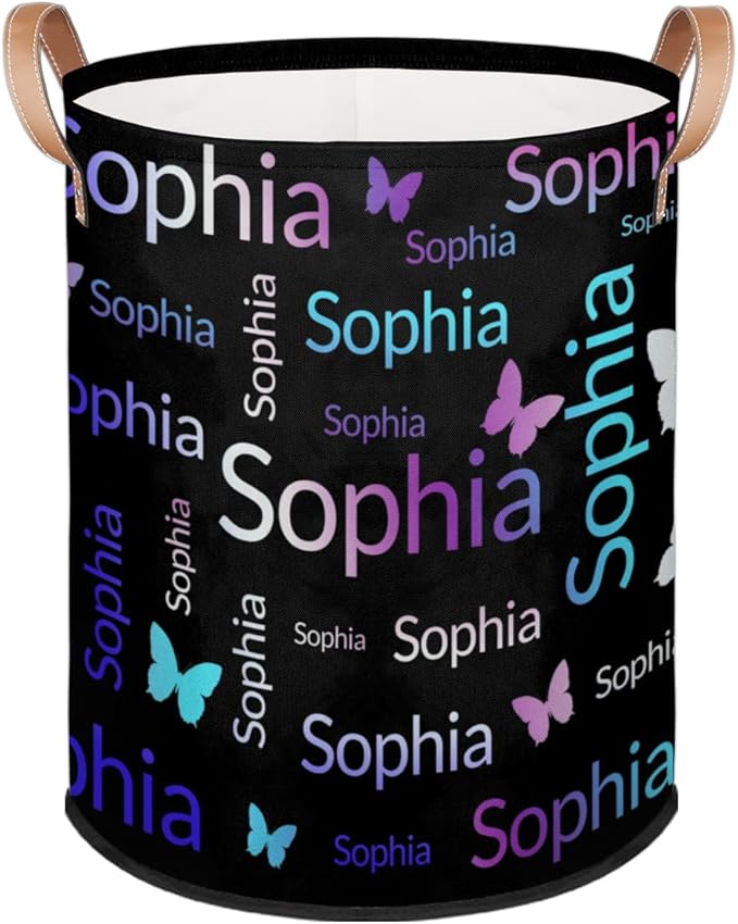 Custom Purple Pink Green Butterfly Laundry Hamper, Personalized Laundry Baskets with Handles Dirty Clothes Hamper Storage Basket