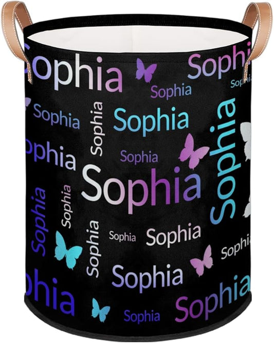 Custom Purple Pink Green Butterfly Laundry Hamper, Personalized Laundry Baskets with Handles Dirty Clothes Hamper Storage Basket