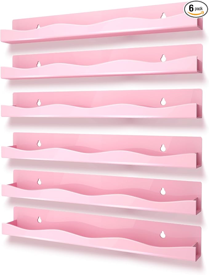 6 Pack Nail Polish Wall Mounted Shelf,15 Inch Nail Polish Floating Shelves for 66-90 Bottles Multi-Purpose,Ideal Gift, Great Display for Salons Retailers,Pink