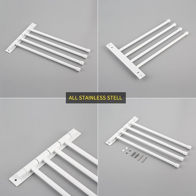 GERZWY Wall Mount Bath Towel Rack with 4 Arms Stainless Steel Bathroom Swing Arm Towel Bars Organizer, White