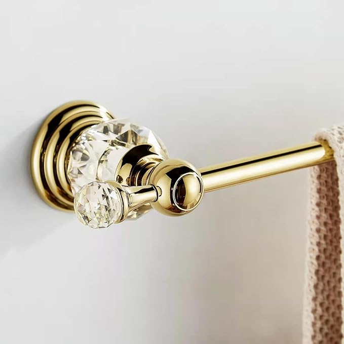 Crystal Gold Towel Bar, Gold Adjustable Bathroom Towel Holder Bar, Golden Single Towel Rack Hanger Home Towel Holder Rod for Bathroom Wall Mounted Bathroom Accessory