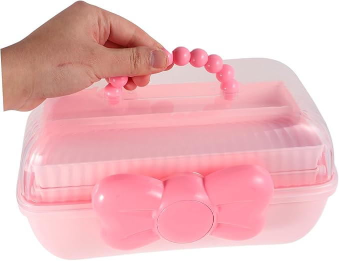 Versatile Hair Accessories Organizer Box for Girls Cute Three-layer Storage Container with Bow Decoration for Hair Clips Bows and Jewelry Home and Travel
