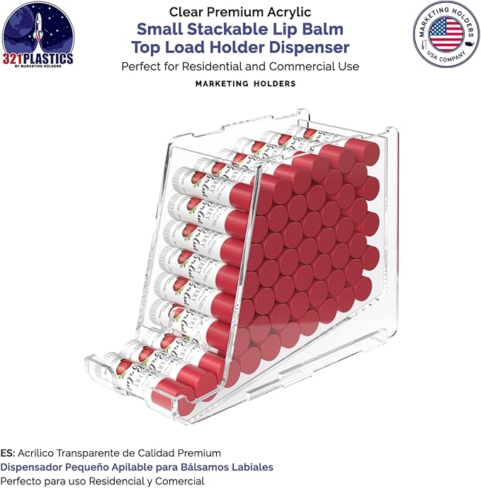 Marketing Holders 2 Pack Clear Acrylic Lip Balm Dispenser Stackable and Small Home Freestanding Countertop Display for Lipsticks Glosses Chapsticks or Essential Oils in Stores and Boutiques