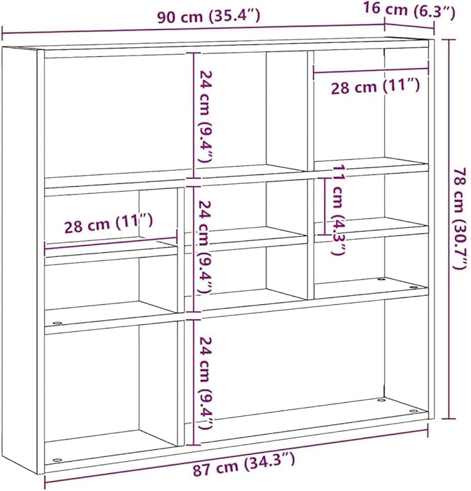 Modern Wall Mounted Shelf 10-Compartment Floating Shelving Unit Concrete Grey Engineered Wood Display Organizer for Living Room Bedroom Books Decor 35.4 x 6.3 x 30.7 Inches