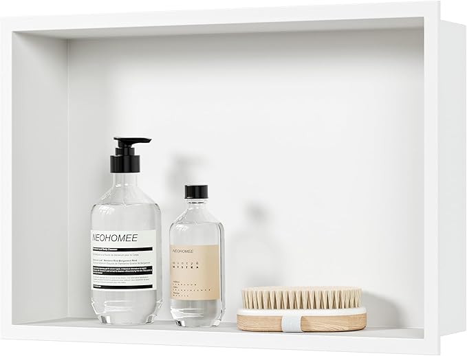 Neodrain Shower Niche, Insert Bathroom Storage Shower Shelf, Stainless Steel Recessed Wall Niche No Tiled Recessed Cabinet Waterproof for Shower Storage(White,18"x12")