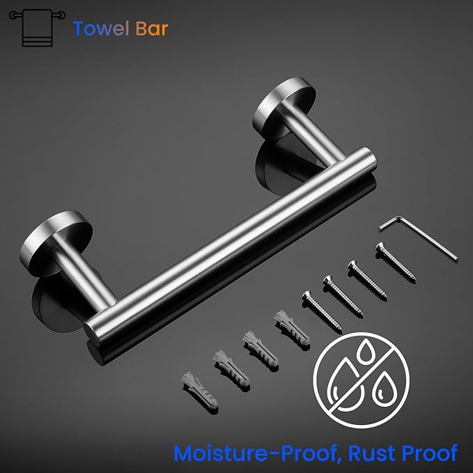 Miyili Small Kitchen Towel Bar 9 Inch Stainless Steel Cabinet Hand Towel Bar Hanger Rail Towel Rod Round Modern Style Brushed Finish