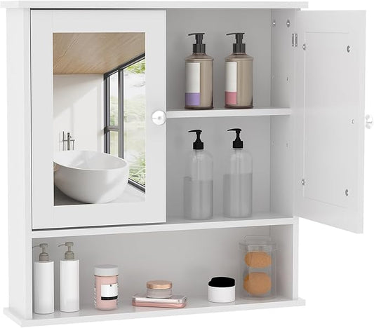 Bathroom Wall Cabinet with Mirrored Doors – Slim Medicine Cabinet with Adjustable Shelf – 2.2x23x5.1 Inch Compact Wall Cabinet for Bathroom, Kitchen, Laundry Room, Entryway
